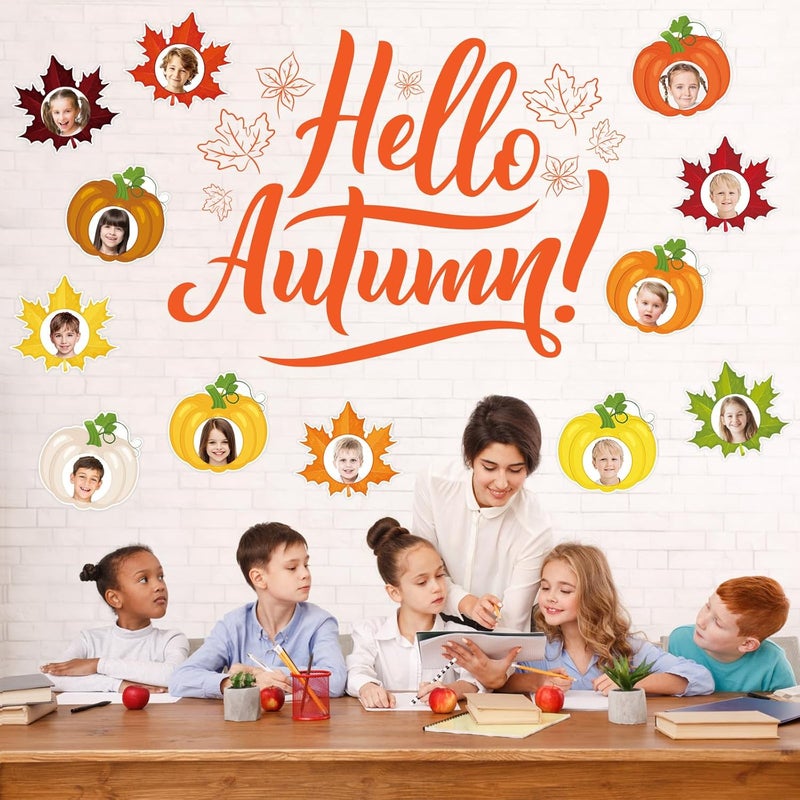 Machomby 48Pcs Fall Cutouts, Colorful Autumn Pumpkin Maple Leaf DIY Photo Craft Cutouts Fall Bulletin Board Decoration for Autumn Thanksgiving Harvest Party Home Classroom Chalkboard Wall Decor - Image 2